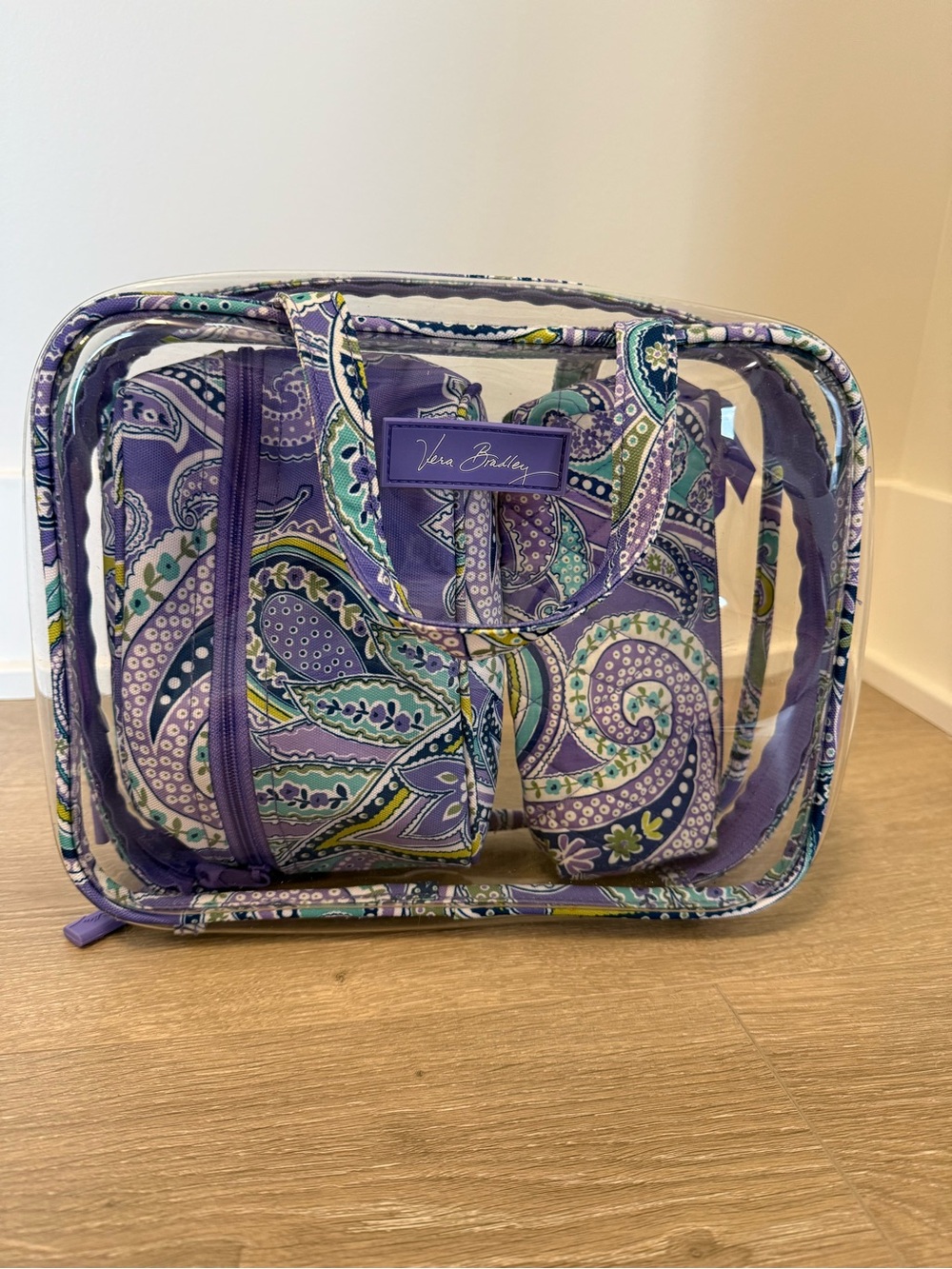 Vera Bradley Purple Paisley Clear Cosmetic Case Set